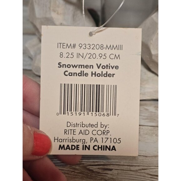 Vintage NOS Snowman Votive Candle Holder Wooden Carved Heavy Sturdy - Picture 7 of 10